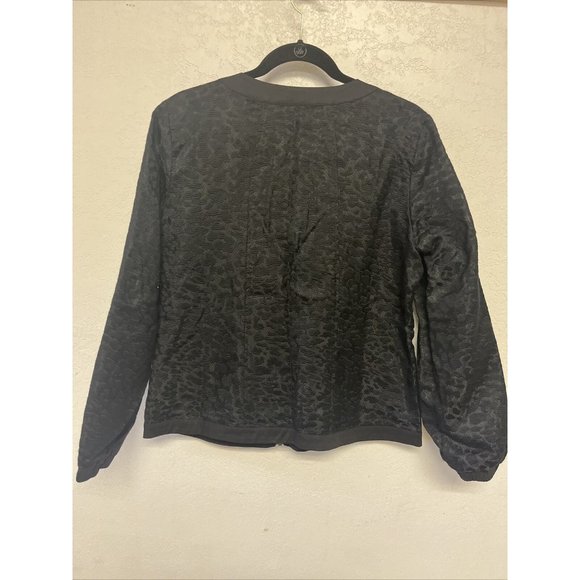 BLUE ILLUSION sz L black animal print zip Up light weight short jacket NEW - Picture 5 of 9